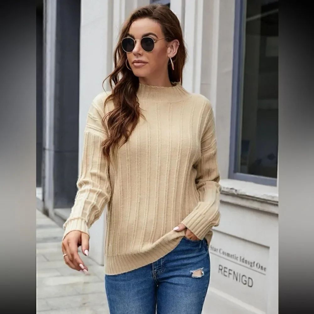 Mock Neck Drop Shoulder Sweater